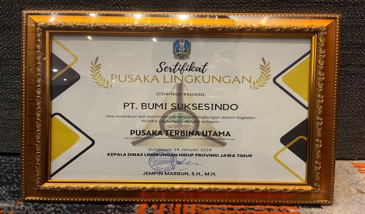 DLH Jawa Timur Apresiasi PT BSI dengan Penghargaan Pusaka Lingkungan Terbina Utama